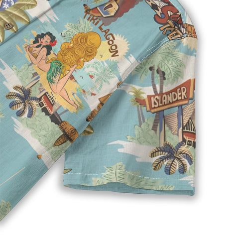 Hawaiian Vintage Pictorial TIKI Island Print Shirt