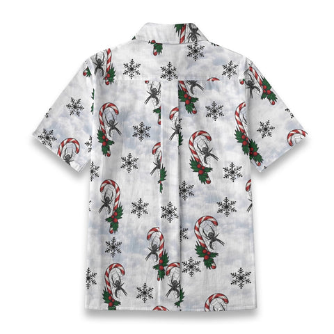 Spider's Christmas candy cane on a snowy night