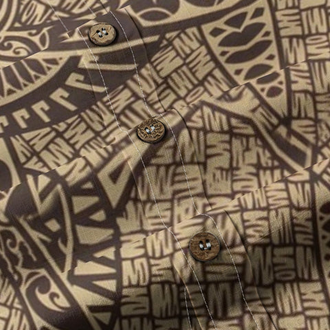 Tiki Dunes – Khaki Tribal Aloha Shirt