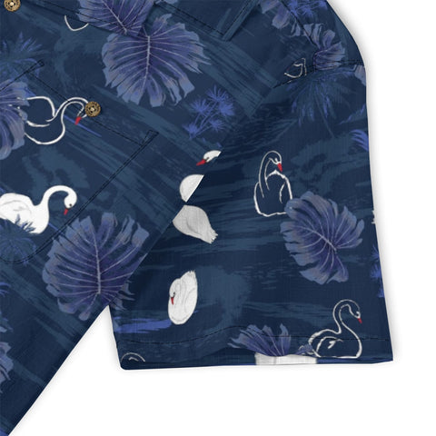 Navy Swan & Leaf Hawaiian Shirt