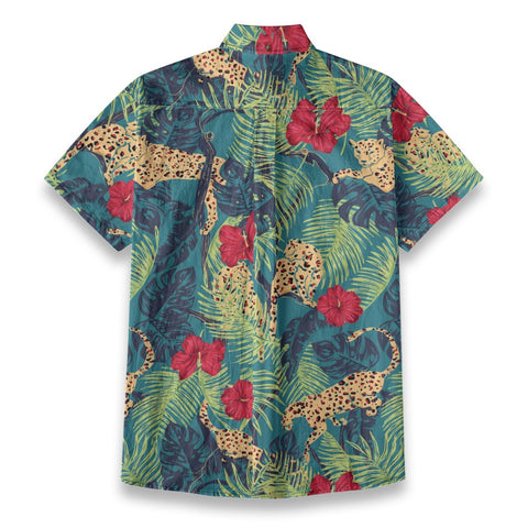 Jungle Hibiscus – Retro Leopard Print Aloha Shirt