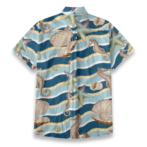 Star Tide Shadow – Retro Pictorial Nautical Wave Stripe Shirt