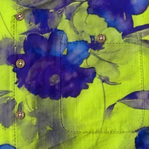 Neon Lime & Bold Blue Watercolor Floral Hawaiian Shirt