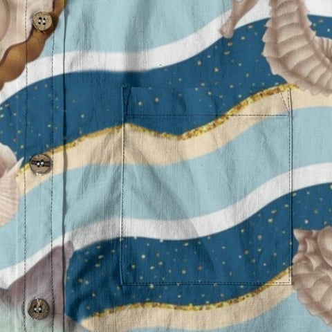 Star Tide Shadow – Retro Pictorial Nautical Wave Stripe Shirt
