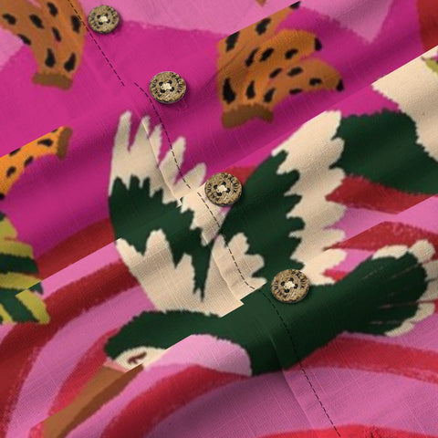 Pink Jungle Toucan &amp; Leopard Hawaiian Shirt