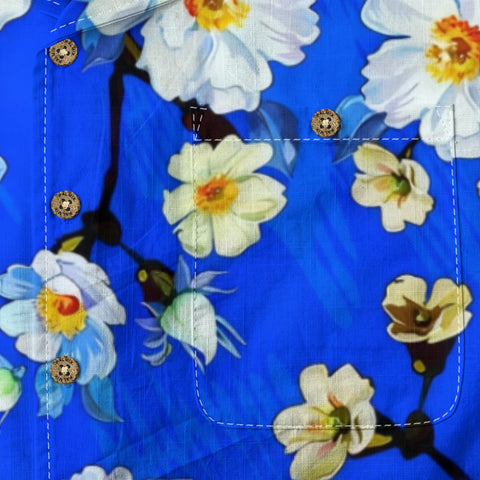 Bold Blue White Floral Hawaiian Shirt