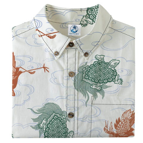 Hawaiian style sea turtle and crane summer party printed shirt