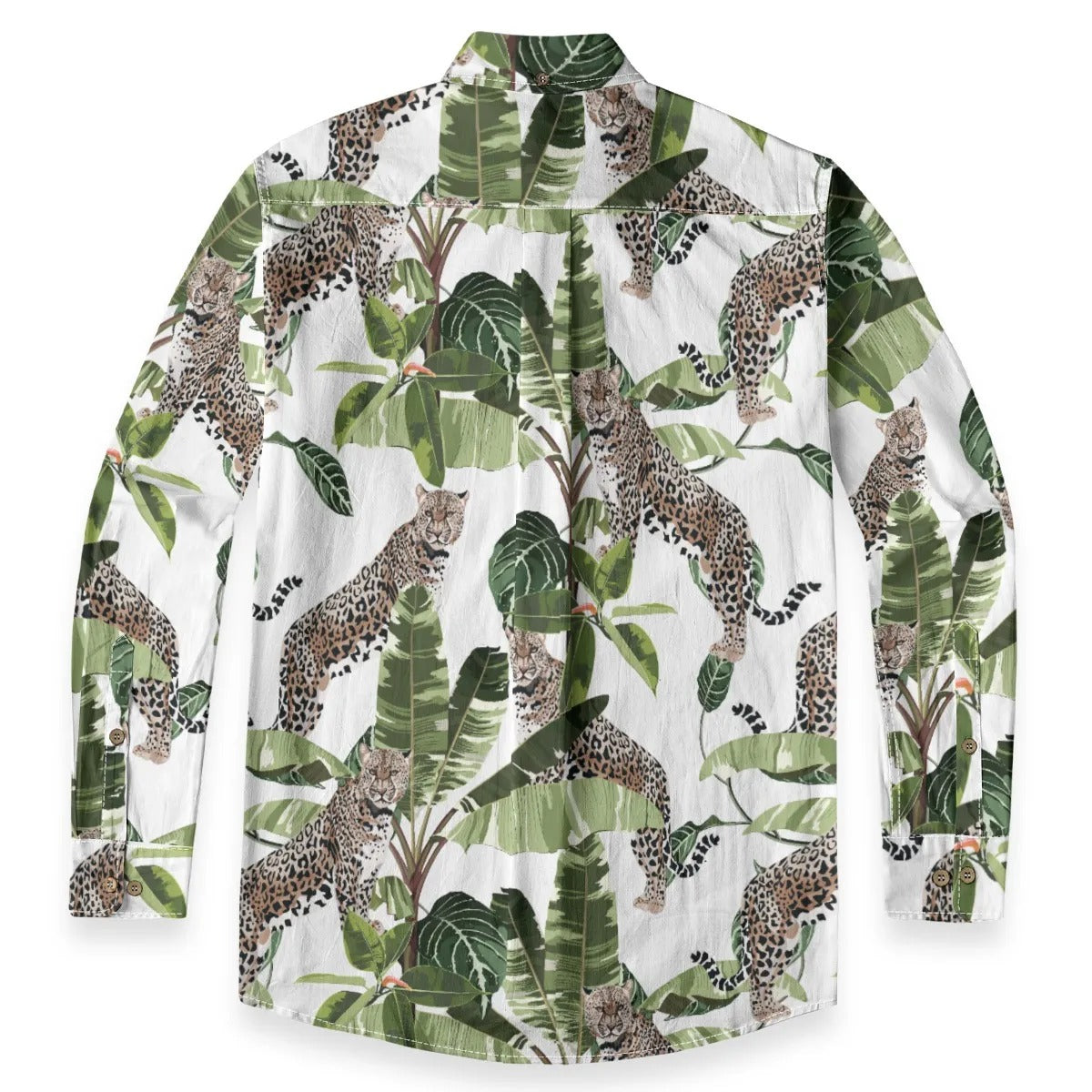 Hawaiian style watercolor leopard print shirt with palm tree print
