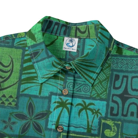 Hawaiian Tribal Volume Tiki Aloha Vintage Line Turtle Print Shirt