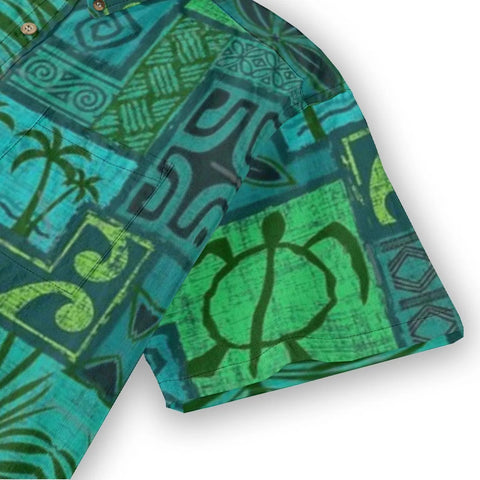 Hawaiian Tribal Volume Tiki Aloha Vintage Line Turtle Print Shirt