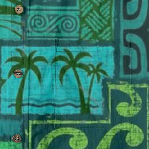 Hawaiian Tribal Volume Tiki Aloha Vintage Line Turtle Print Shirt