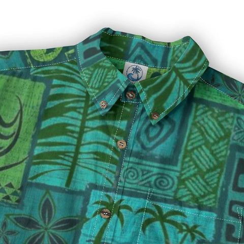Hawaiian Tribal Volume Tiki Aloha Vintage Line Turtle Print Shirt