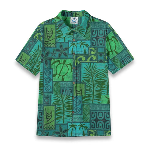 Hawaiian Tribal Volume Tiki Aloha Vintage Line Turtle Print Shirt