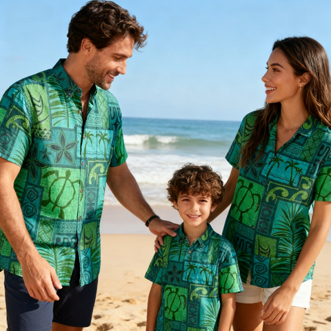 Hawaiian Tribal Volume Tiki Aloha Vintage Line Turtle Print Shirt