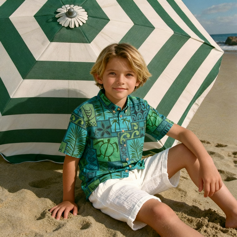 Hawaiian Tribal Volume Tiki Aloha Vintage Line Turtle Print Shirt