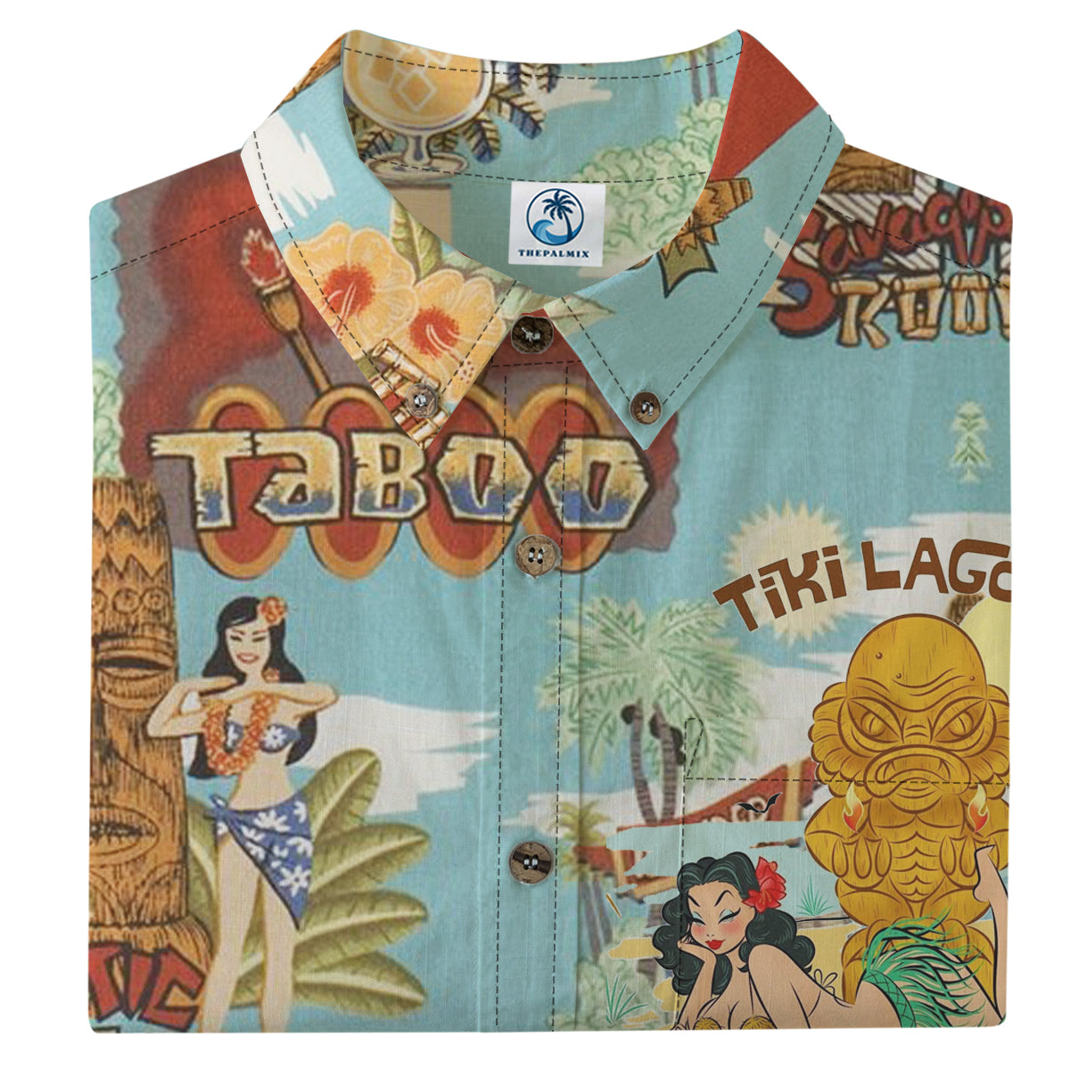 Hawaiian Vintage Pictorial TIKI Island Print Shirt