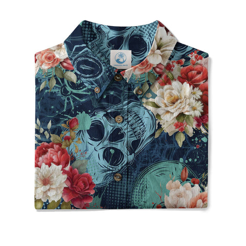 Tropical Skull Floral Hawaiian Shirt Roses Flower Shirt