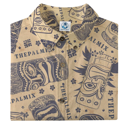 Hawaiian Vintage Pictorial Tiki Totem Retro Printed Shirt