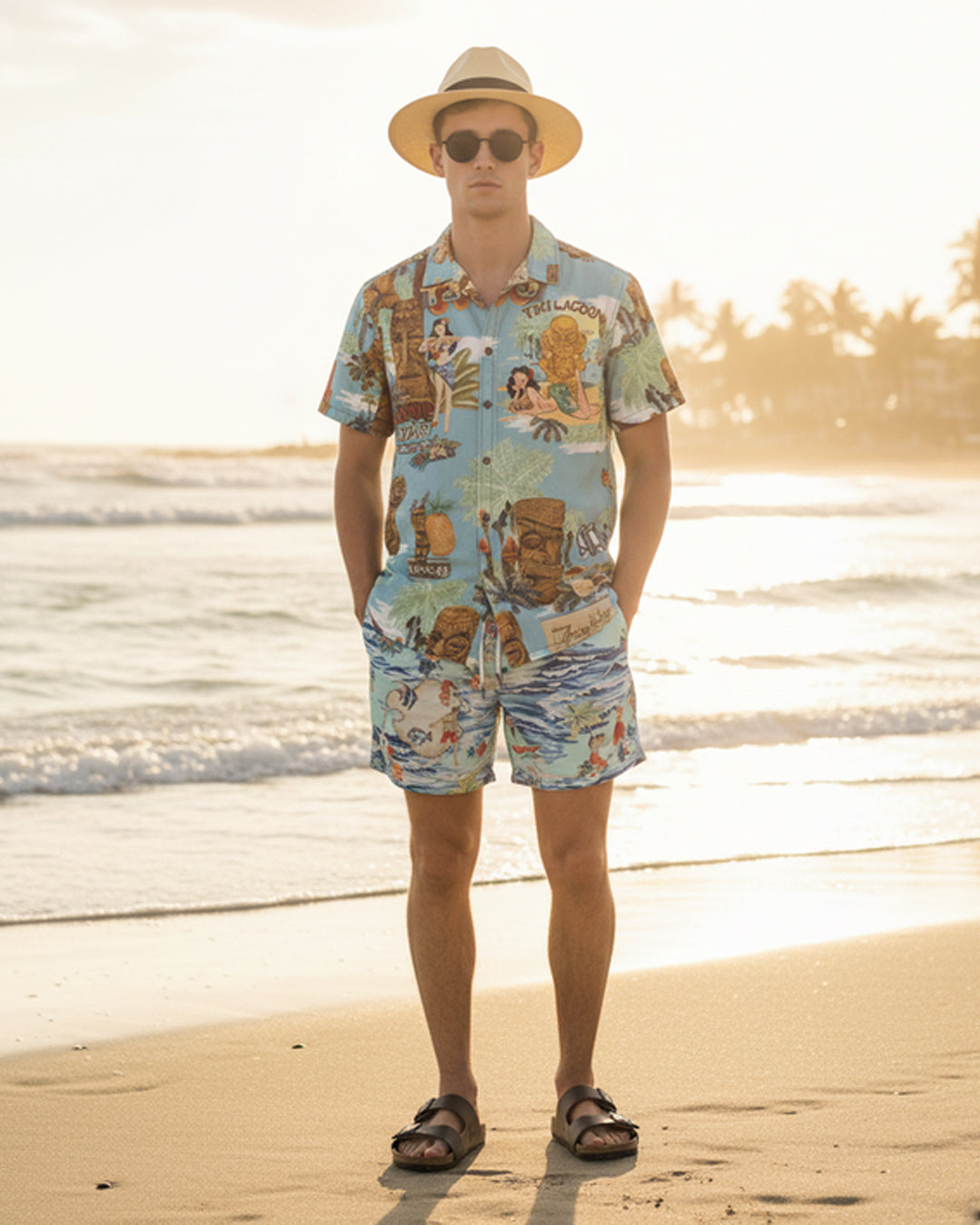 Hawaiian Vintage Pictorial TIKI Island Print Shirt