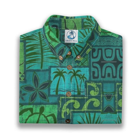 Hawaiian Tribal Volume Tiki Aloha Vintage Line Turtle Print Shirt