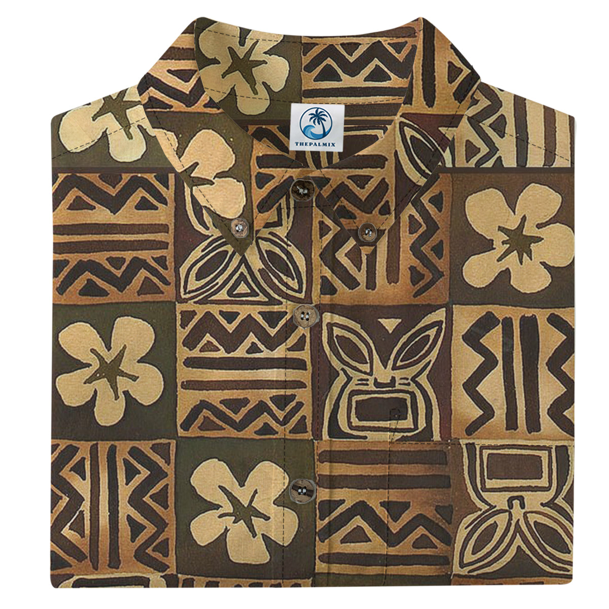 Hawaiian Vintage Pictorial Tiki Floral Totem Retro Printed Shirt