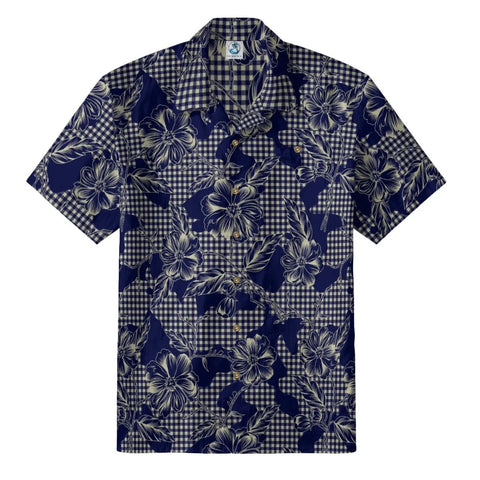 Retro Artistic Navy Gingham Floral