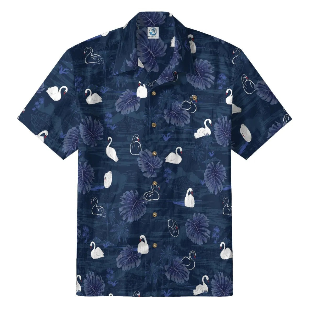 Navy Swan & Leaf Hawaiian Shirt
