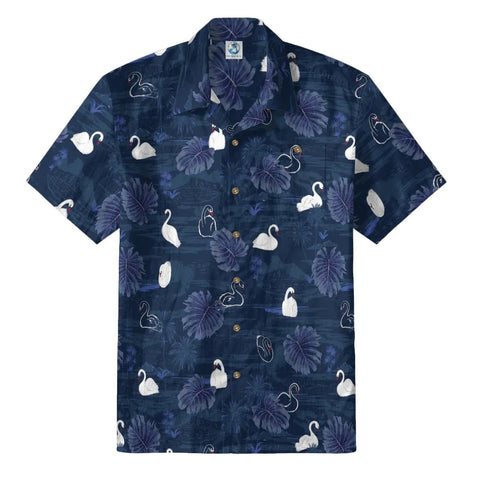 Navy Swan & Leaf Hawaiian Shirt