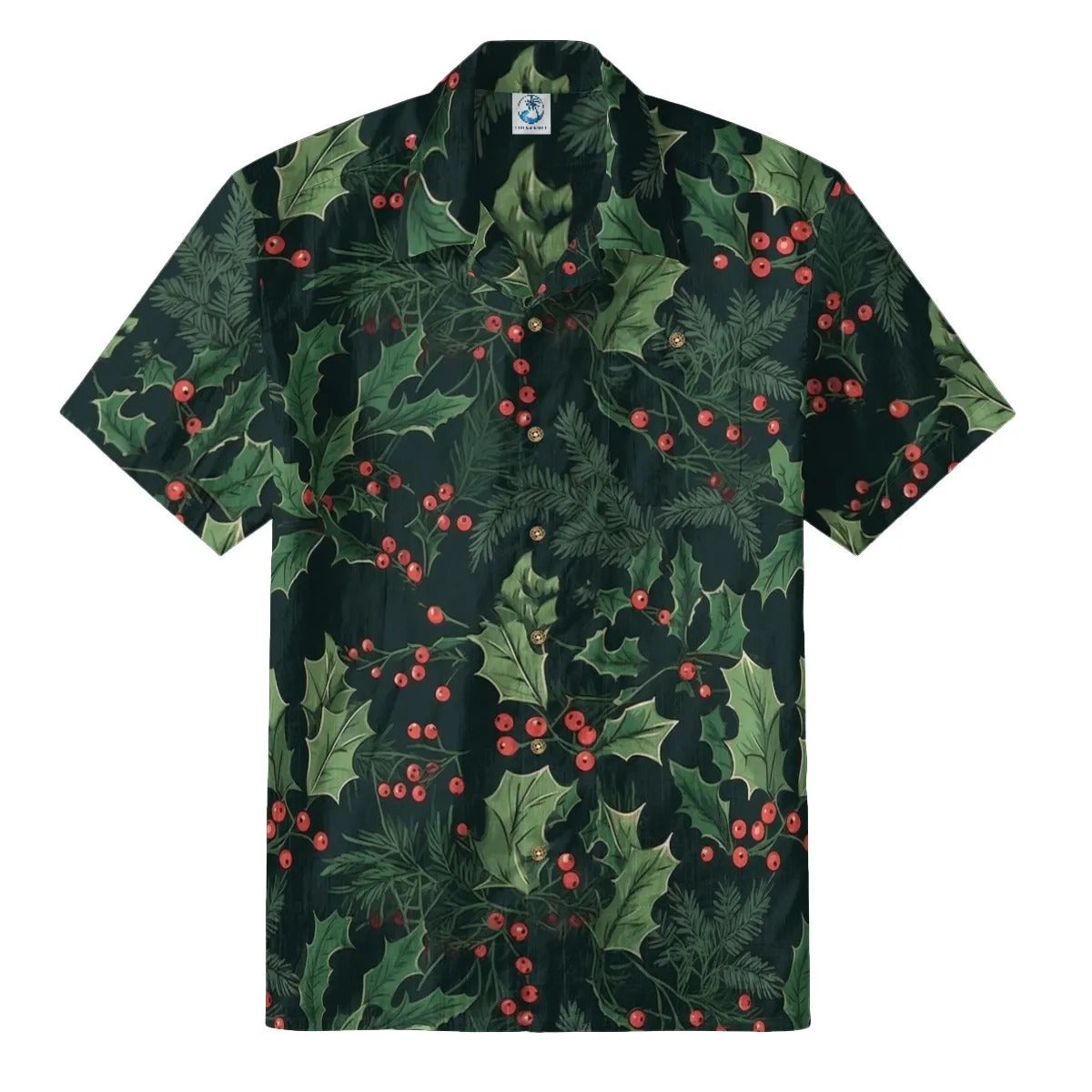 Dark Green Holly & Berry Hawaiian Shirt