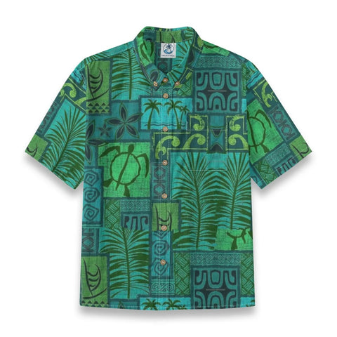 Hawaiian Tribal Volume Tiki Aloha Vintage Line Turtle Print Shirt