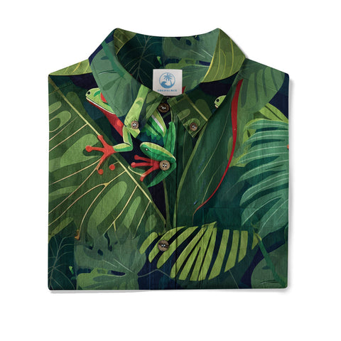Tropical Red-eyed Frog Hawaiian Shirt Palm Leaves Aloha Frog Cute Tropical Hawaiian Shirt