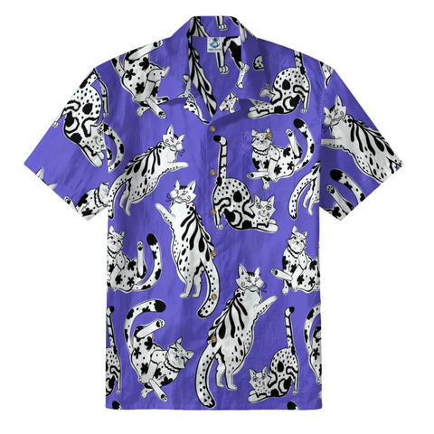 Purple Whimsical Cat Hawaiian Shirt