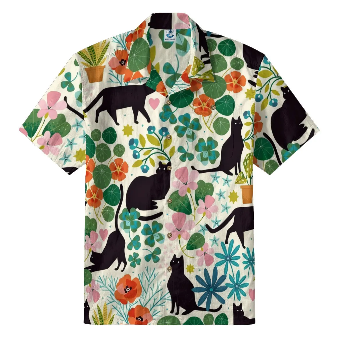 Black Cat Floral Hawaiian Shirt