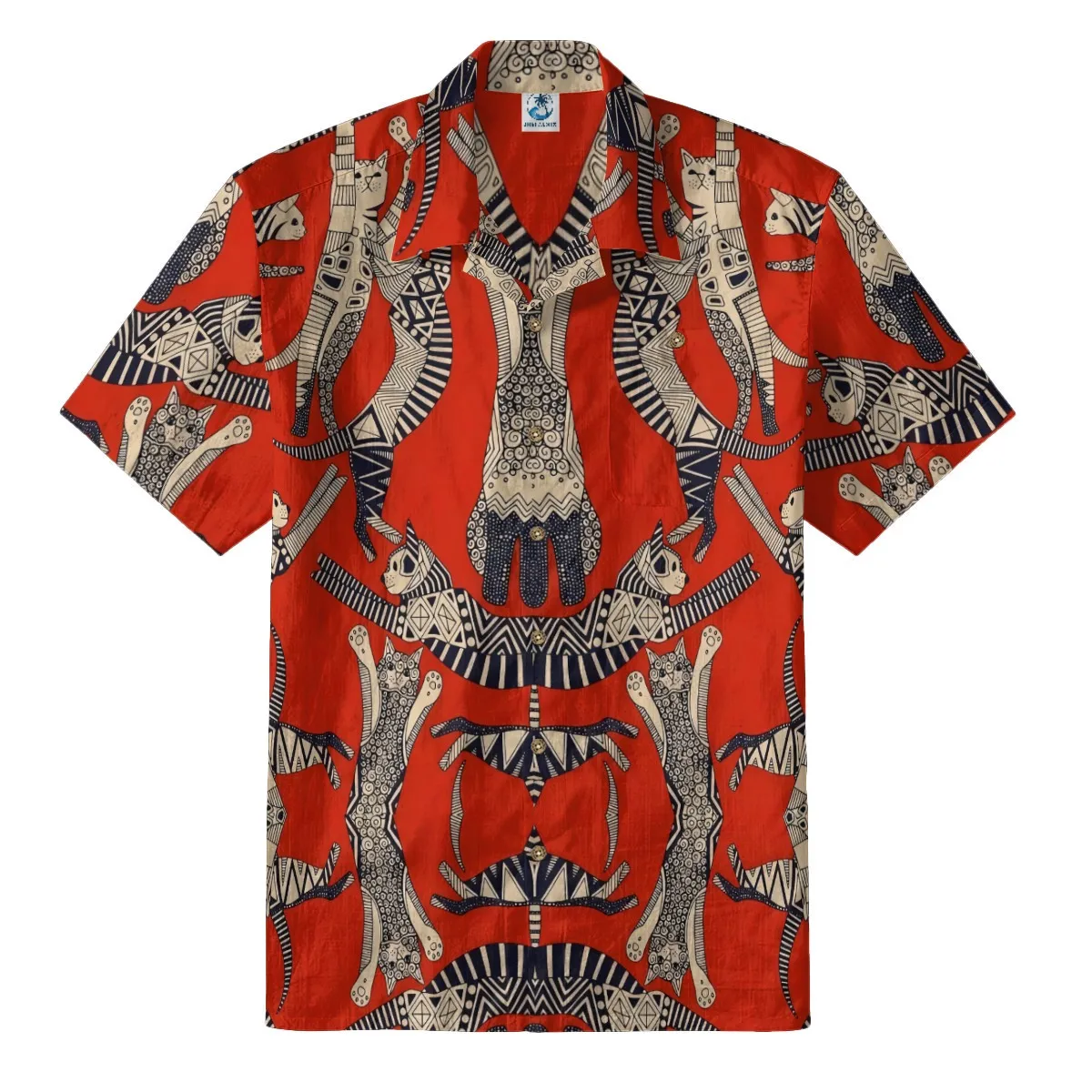 Red Tribal Cat Hawaiian Shirt