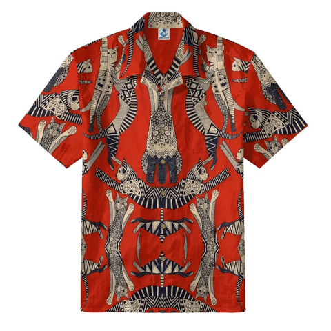 Red Tribal Cat Hawaiian Shirt