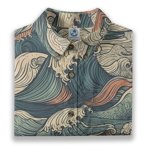 Ocean Surge – Vintage Wave Print Hawaiian Shirt