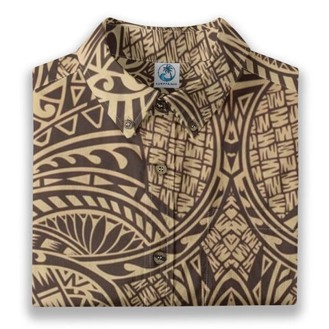 Tiki Dunes – Khaki Tribal Aloha Shirt
