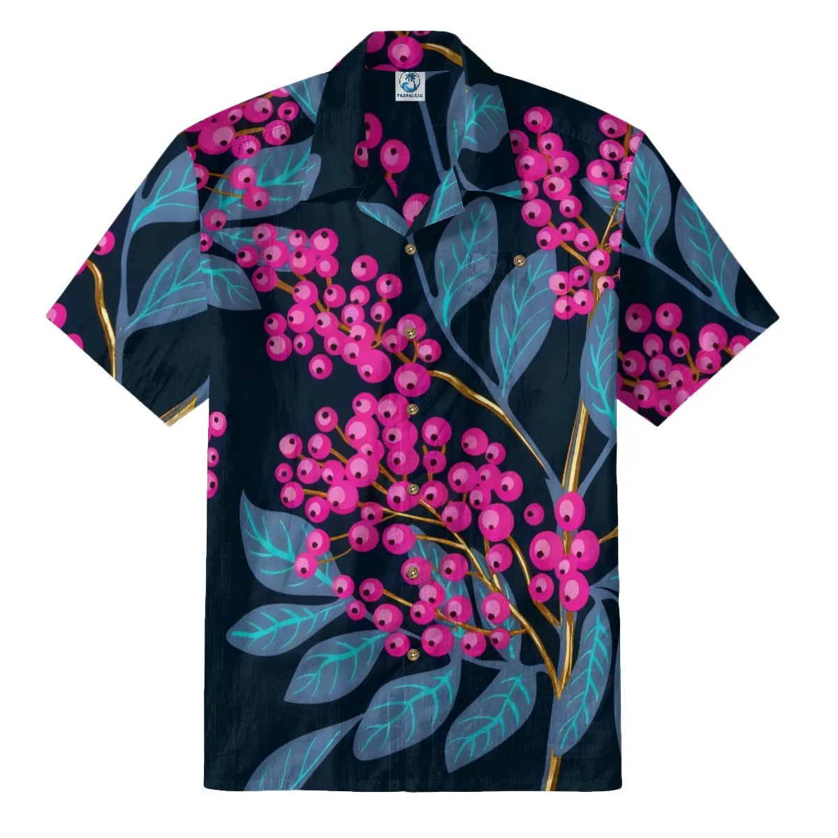 Fuchsia Berry & Teal Leaf Hawaiian Shirt