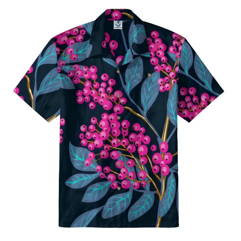 Fuchsia Berry & Teal Leaf Hawaiian Shirt