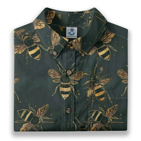 Green Bee – Dark Green Gold Bee Hand-painted Art Retro Printed Shirt