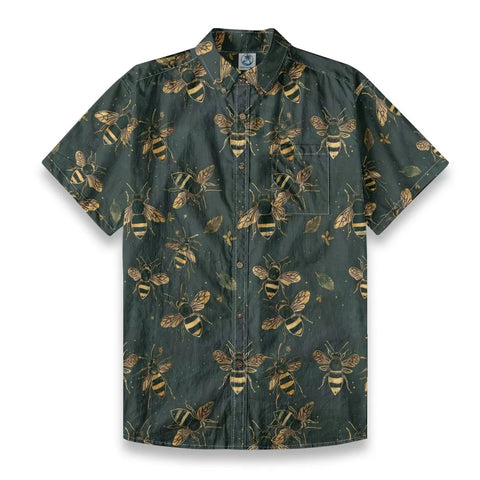 Green Bee – Dark Green Gold Bee Hand-painted Art Retro Printed Shirt