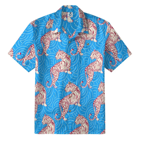 Blue Tiger Print Hawaiian Shirt