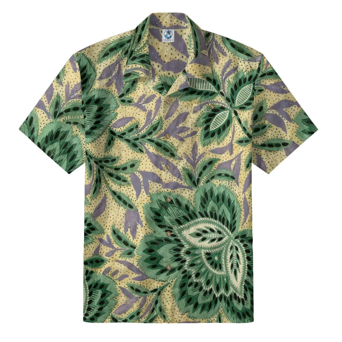 Boho Botanical Green & Lavender Hawaiian Shirt