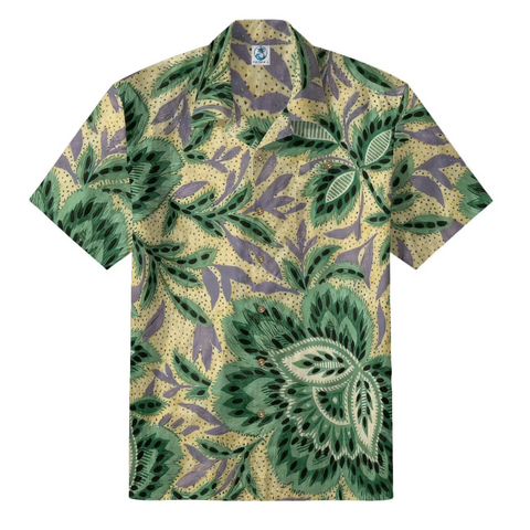 Boho Botanical Green & Lavender Hawaiian Shirt