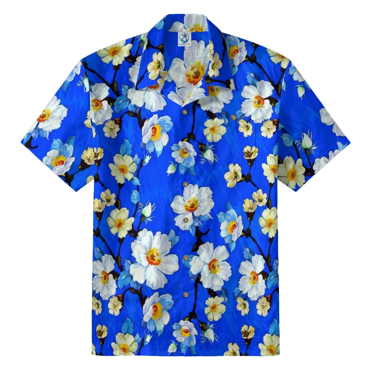 Bold Blue White Floral Hawaiian Shirt
