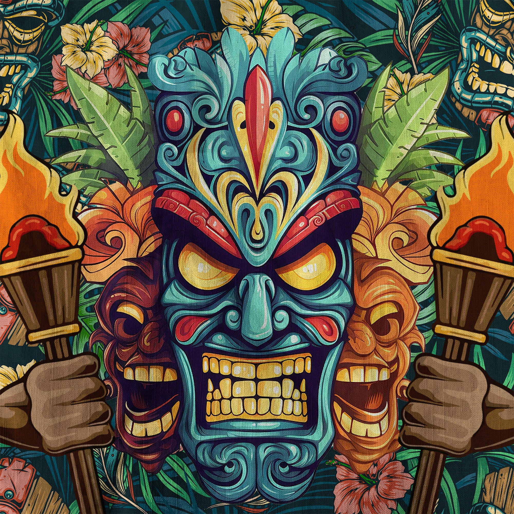 Tiki Mask Hawaiian Shirt for Men, Polynesian Hawaiian Button Down Aloha Shirt - The Palmix