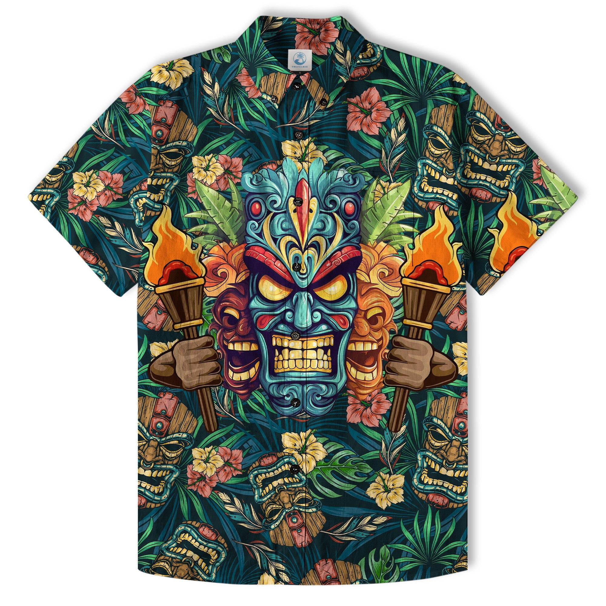 Tiki Mask Hawaiian Shirt for Men, Polynesian Hawaiian Button Down Aloha Shirt - The Palmix
