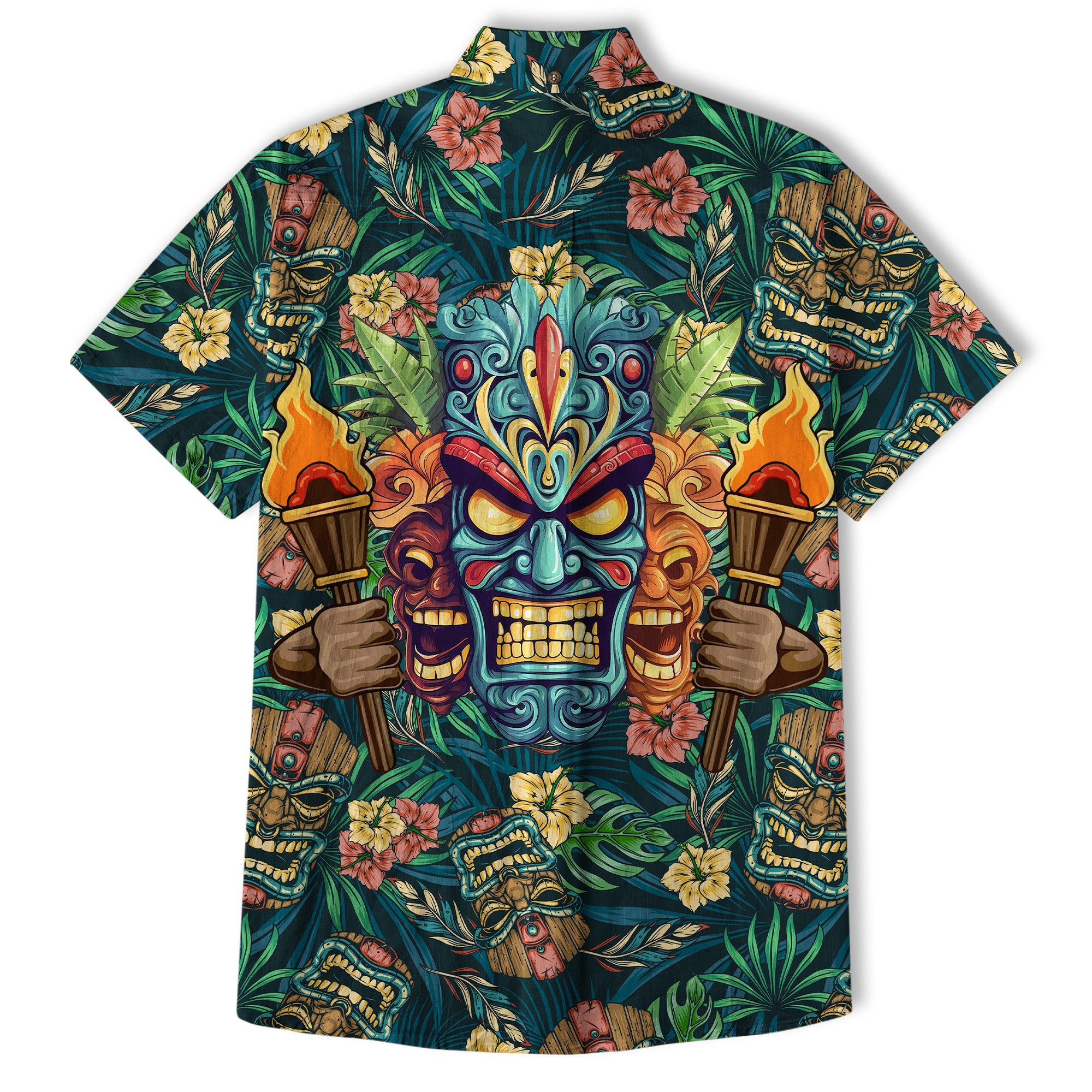 Tiki Mask Hawaiian Shirt for Men, Polynesian Hawaiian Button Down Aloha Shirt - The Palmix