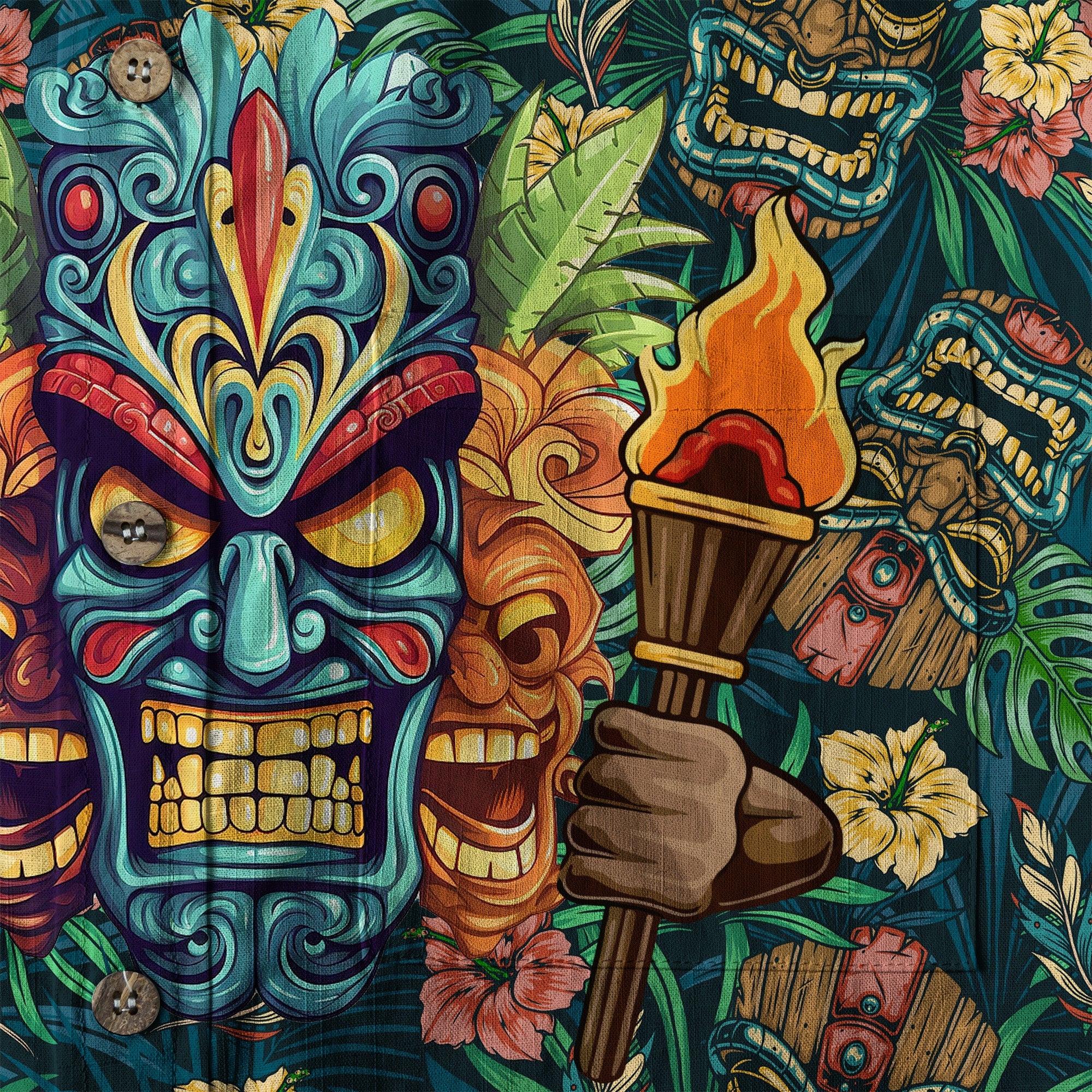 Tiki Mask Hawaiian Shirt for Men, Polynesian Hawaiian Button Down Aloha Shirt - The Palmix