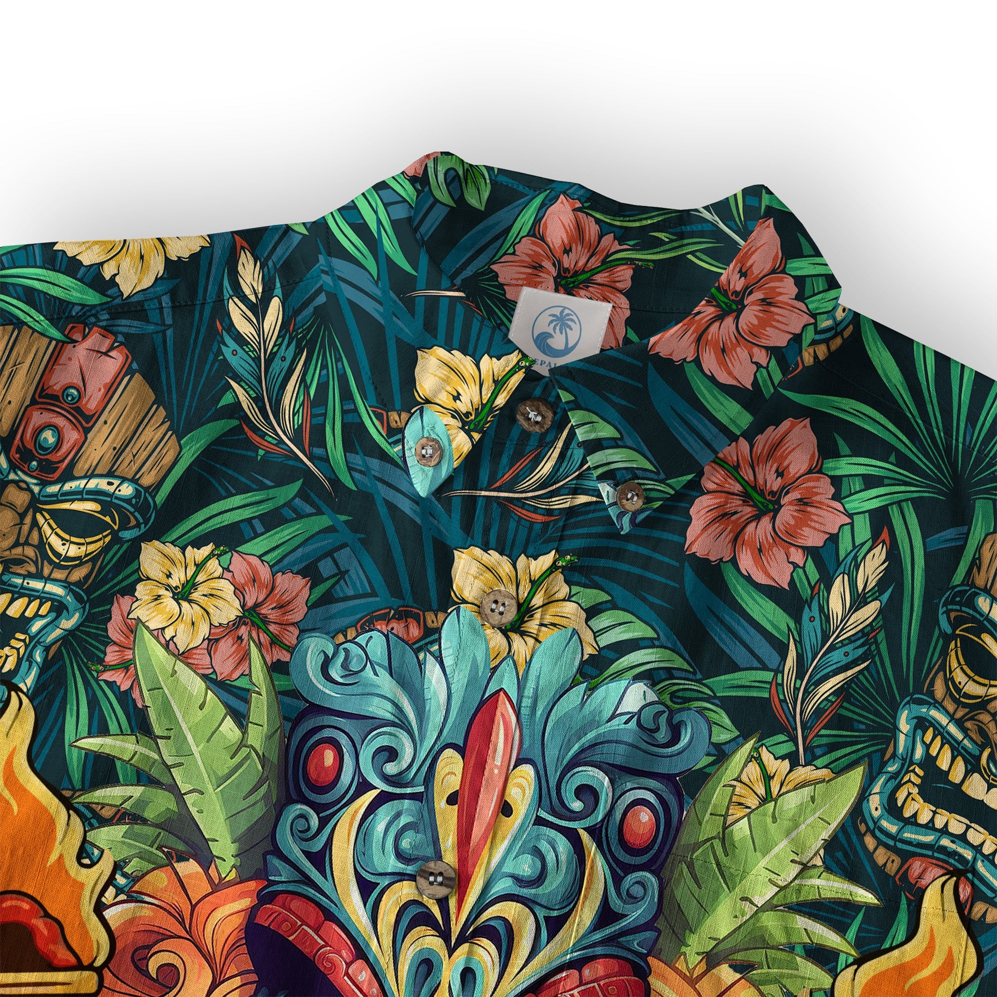 Tiki Mask Hawaiian Shirt for Men, Polynesian Hawaiian Button Down Aloha Shirt - The Palmix